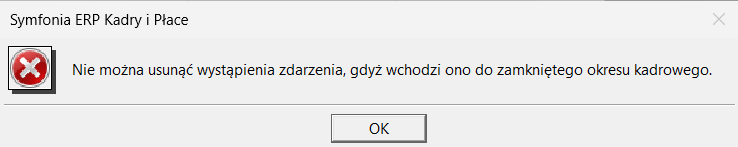 komunikat o braku możliwości usunięcia zdarzenia