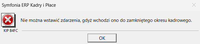 komunikat o braku możliwości wstawienia zdarzenia